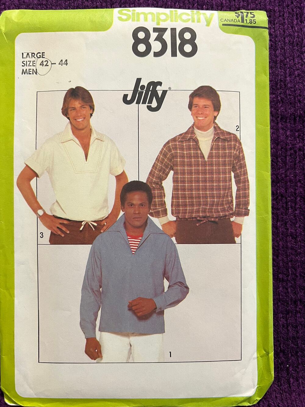 Simplicity 8318 Mens polo quarter zip size 42